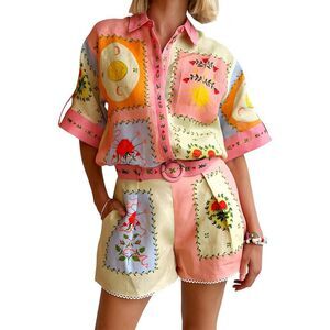 Esea Womens  2Pc Linen-Blend Shirt & Short Set